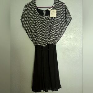 Mlle Gabrielle Black & White Polka Dot Popover Mini Dress